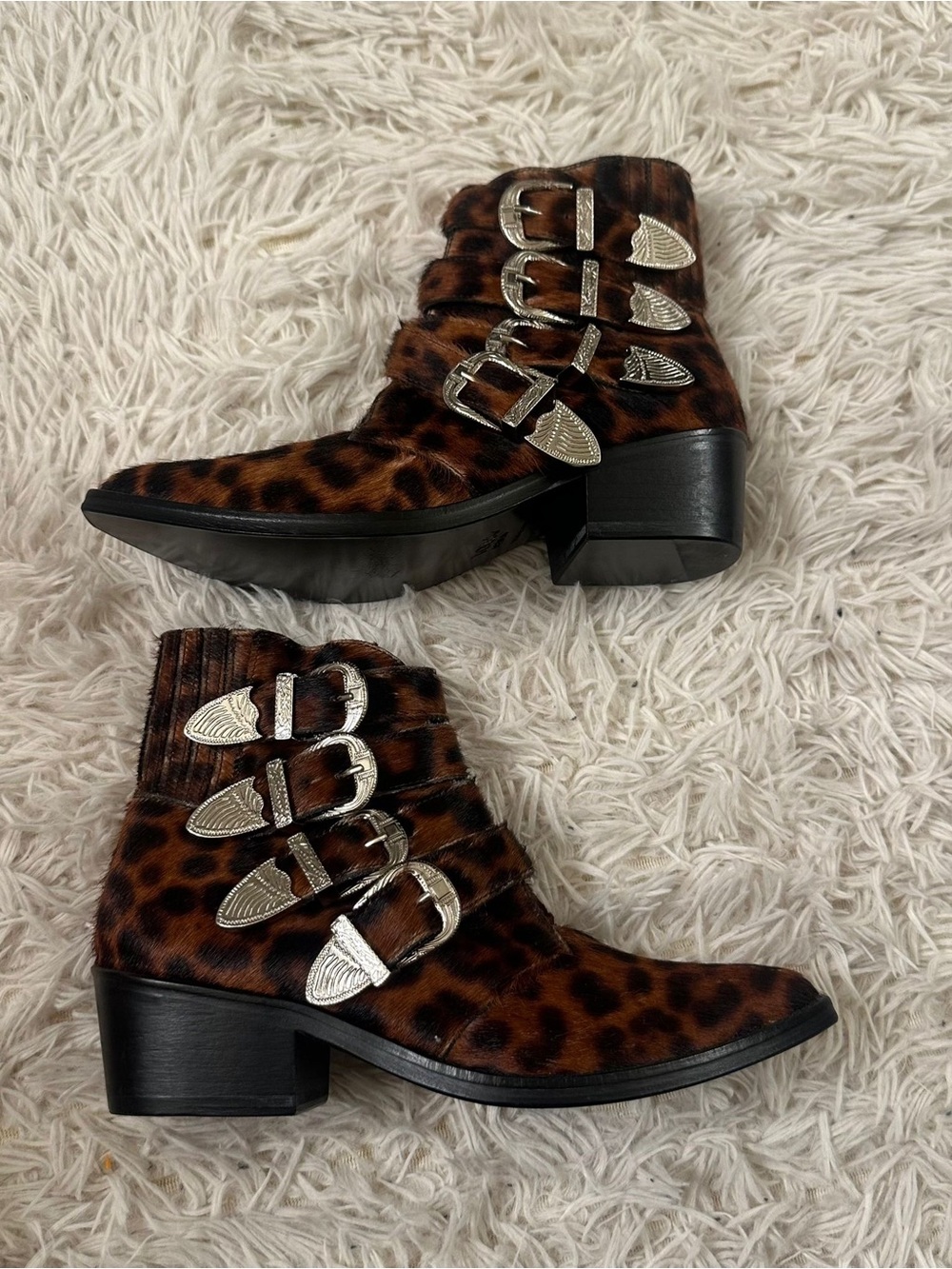 TOGA PULLA Four Buckle Leopard Pony Hair Western Bootie size 38 - Picture 4 of 8